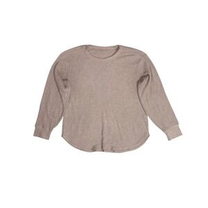 UNIQLO Waffle Henley Shirt Mens Large Beige Long Sleeve Casual Thermal Tee